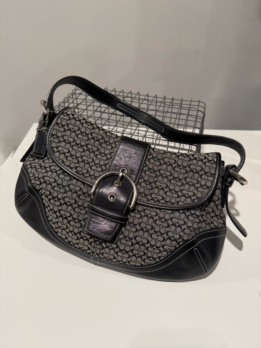 Coach Soho Black Signature Canvas Shoulder Bag Y2K